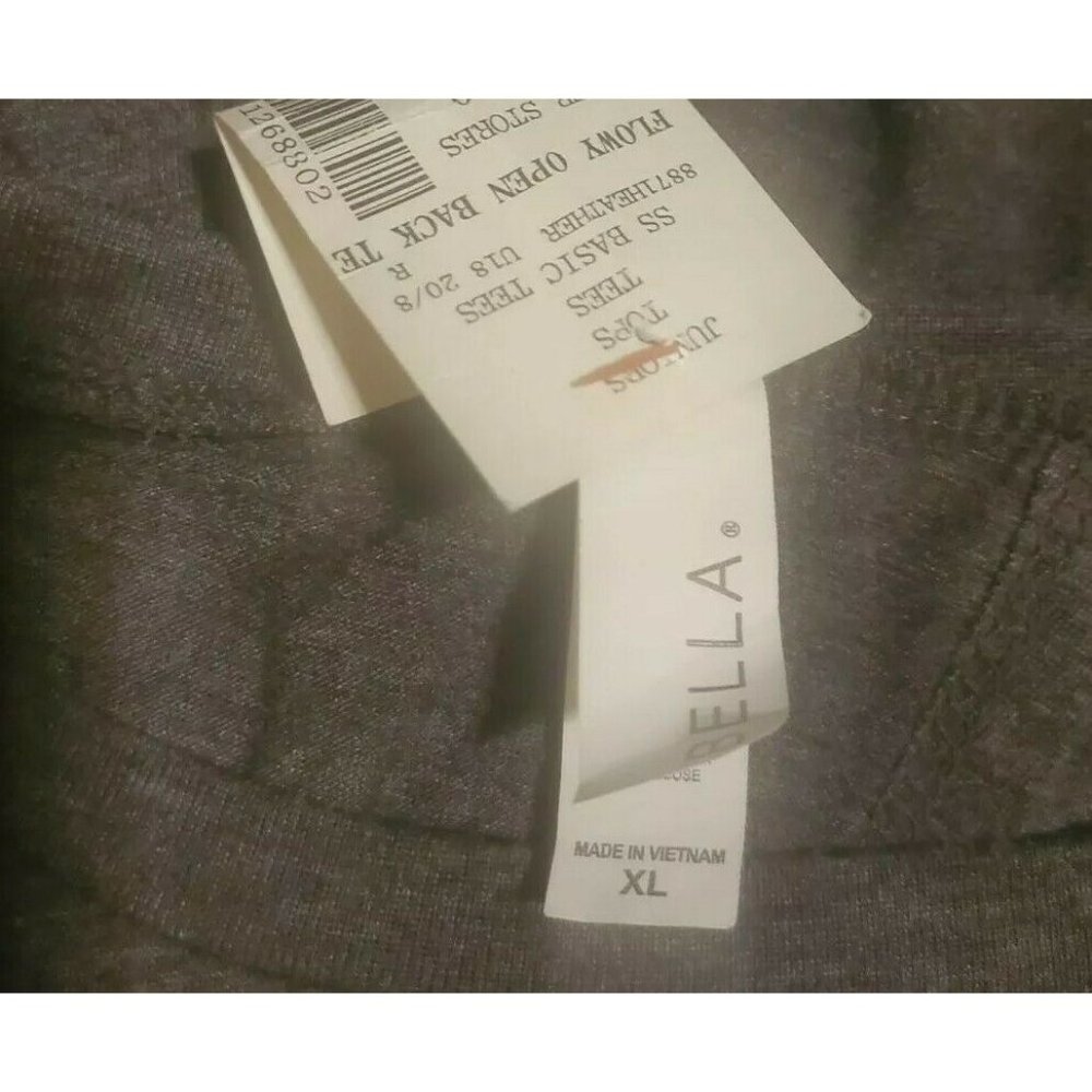 Bella Women's Flowy Open Back T-Shirt tshirt top, NWT size XL, Junior's gray - Picture 4 of 7